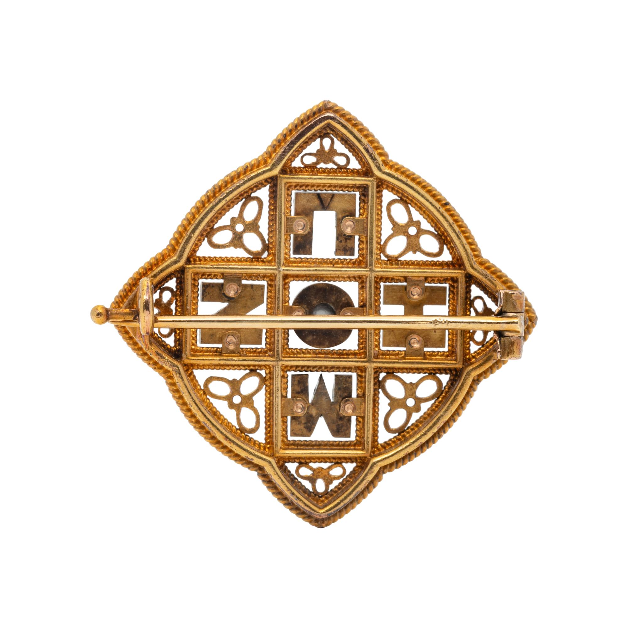 FABERGÉ, RUSSIAN, ARCHEOLOGICAL REVIVAL, YELLOW GOLD AND DIAMOND BROOCH