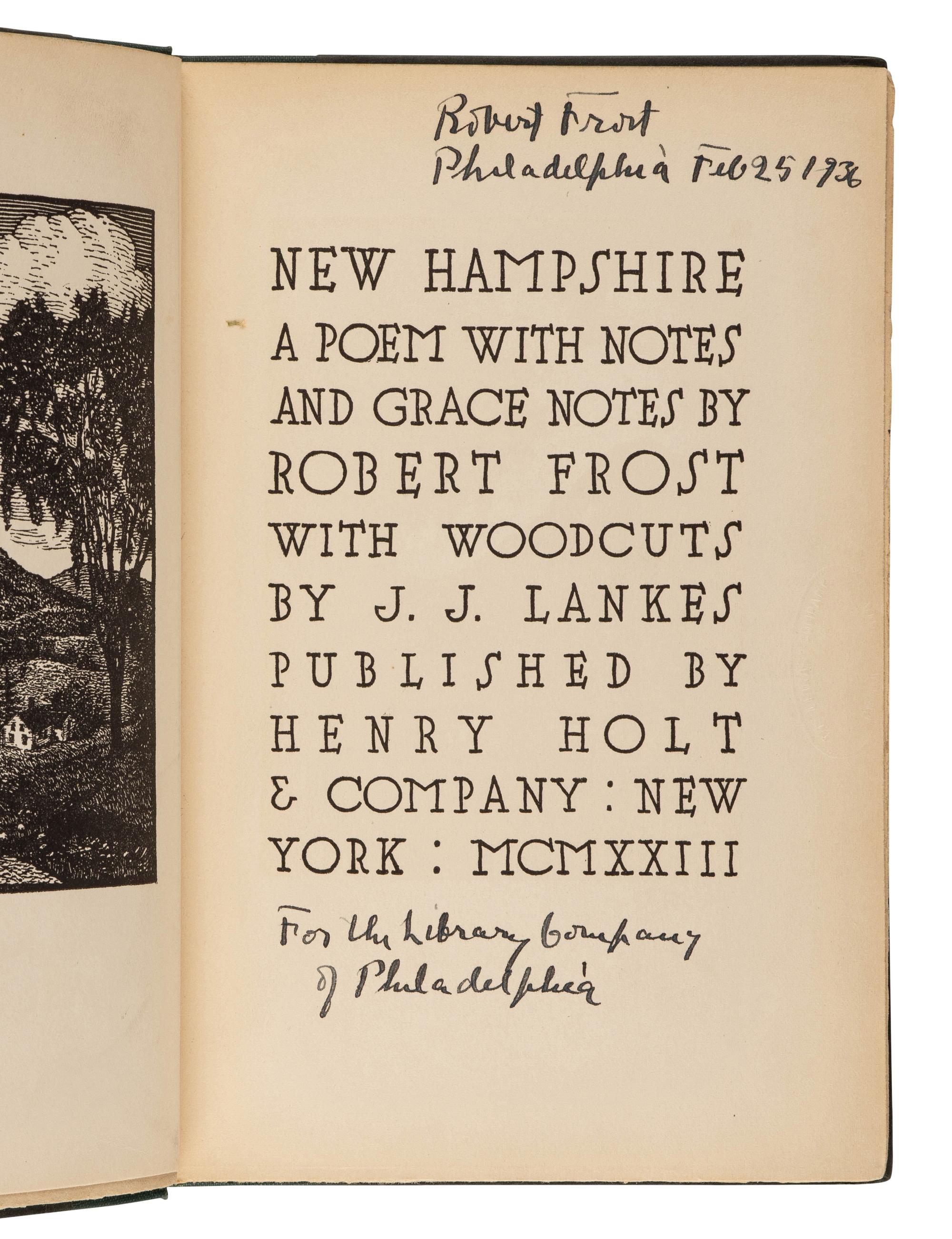 FROST, Robert (1874-1963). New Hampshire . New York: Henry Holt & Company, 1923.