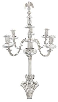 A Pair of German Silver Seven-Light Candelabra, Josef Krischer Nachfolger, Dusseldorf, Early 20th Century, the fluted columnar standard