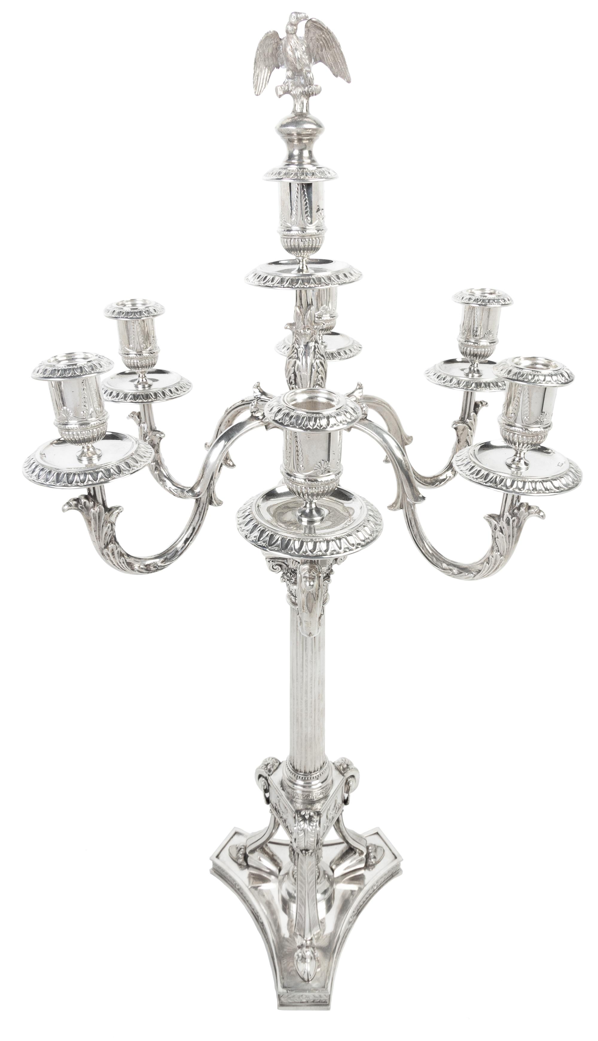A Pair of German Silver Seven-Light Candelabra, Josef Krischer Nachfolger, Dusseldorf, Early 20th Century, the fluted columnar standard