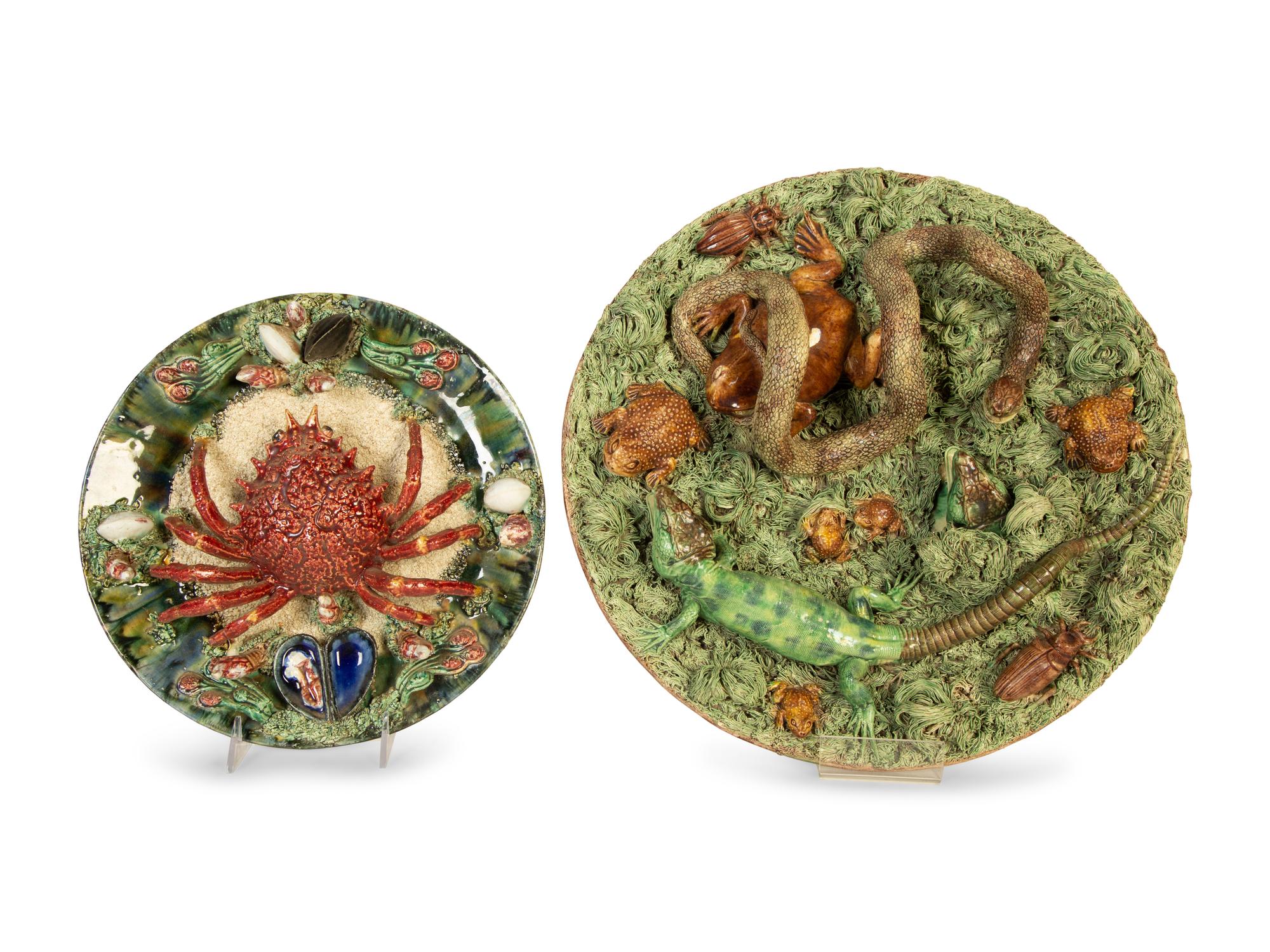 Two Portuguese Palissy Majolica Wall Plates — 19th Century