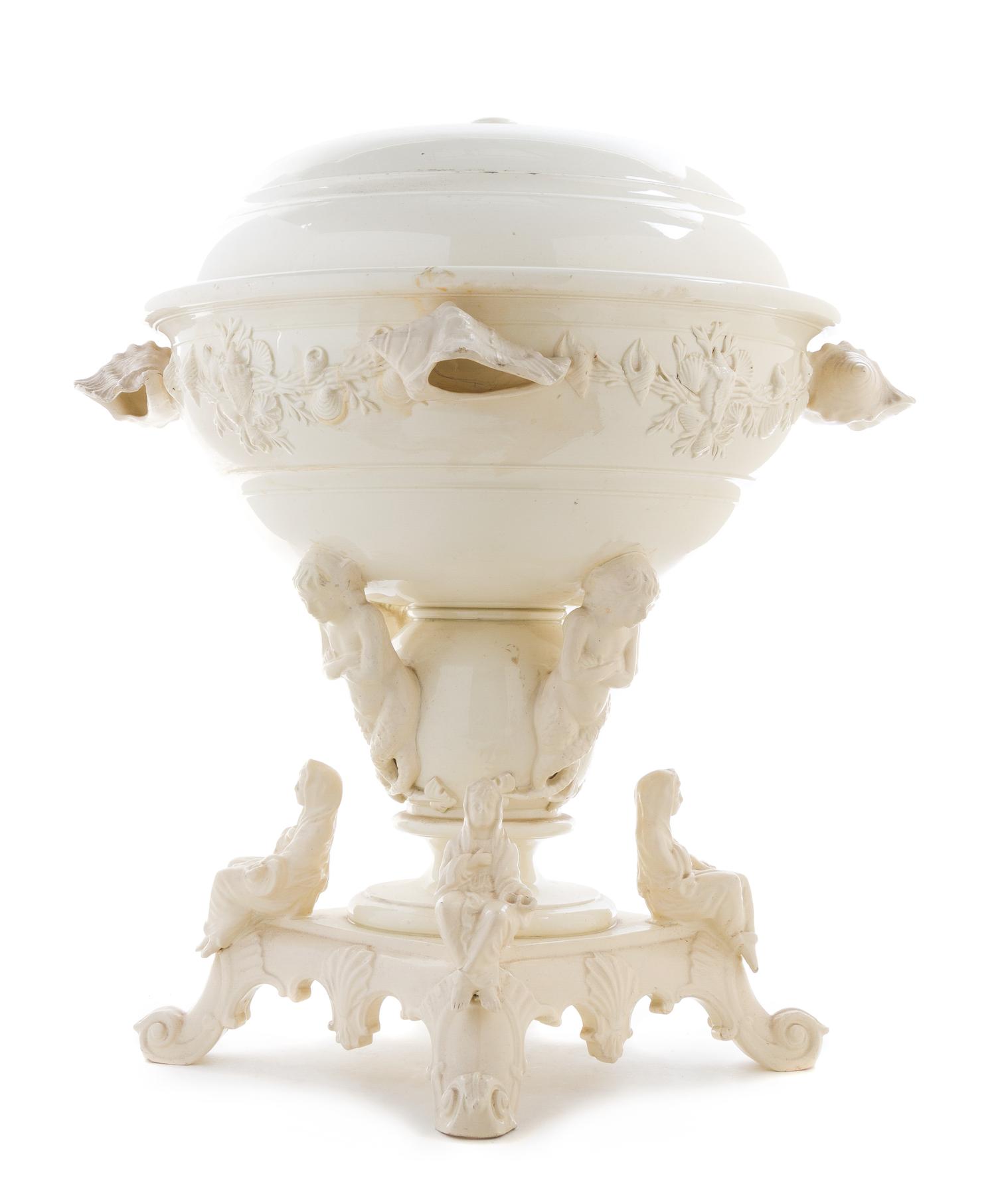 An English Creamware Tureen on Stand Height 19 inches. — LEEDS POTTERY
