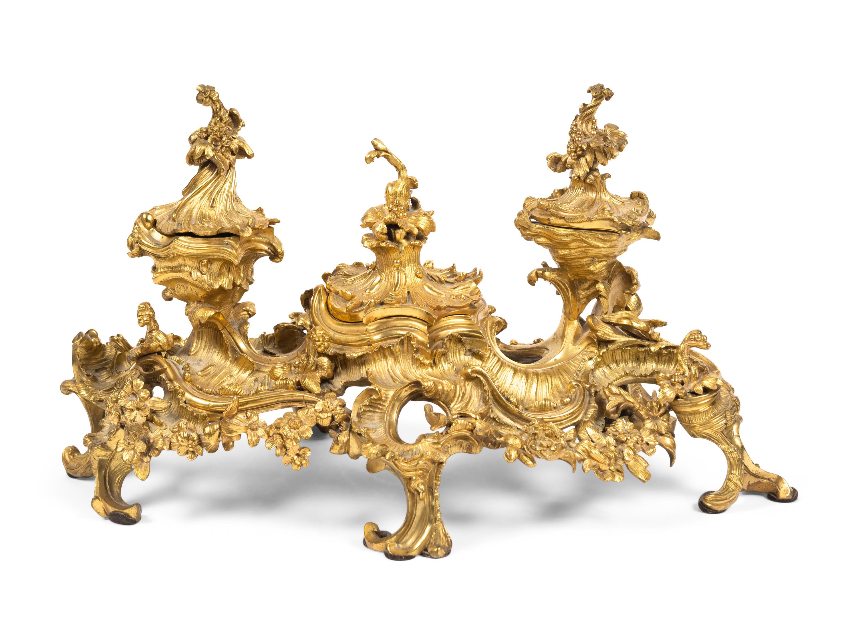 A Large French Rococo Gilt Bronze Ink Stand