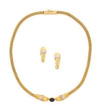 YELLOW GOLD AND MULTIGEM LION NECKLACE AND EARRINGS SET
