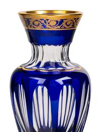 A Saint-Louis Gilt Decorated Cobalt Cut-to-Clear Glass Vase