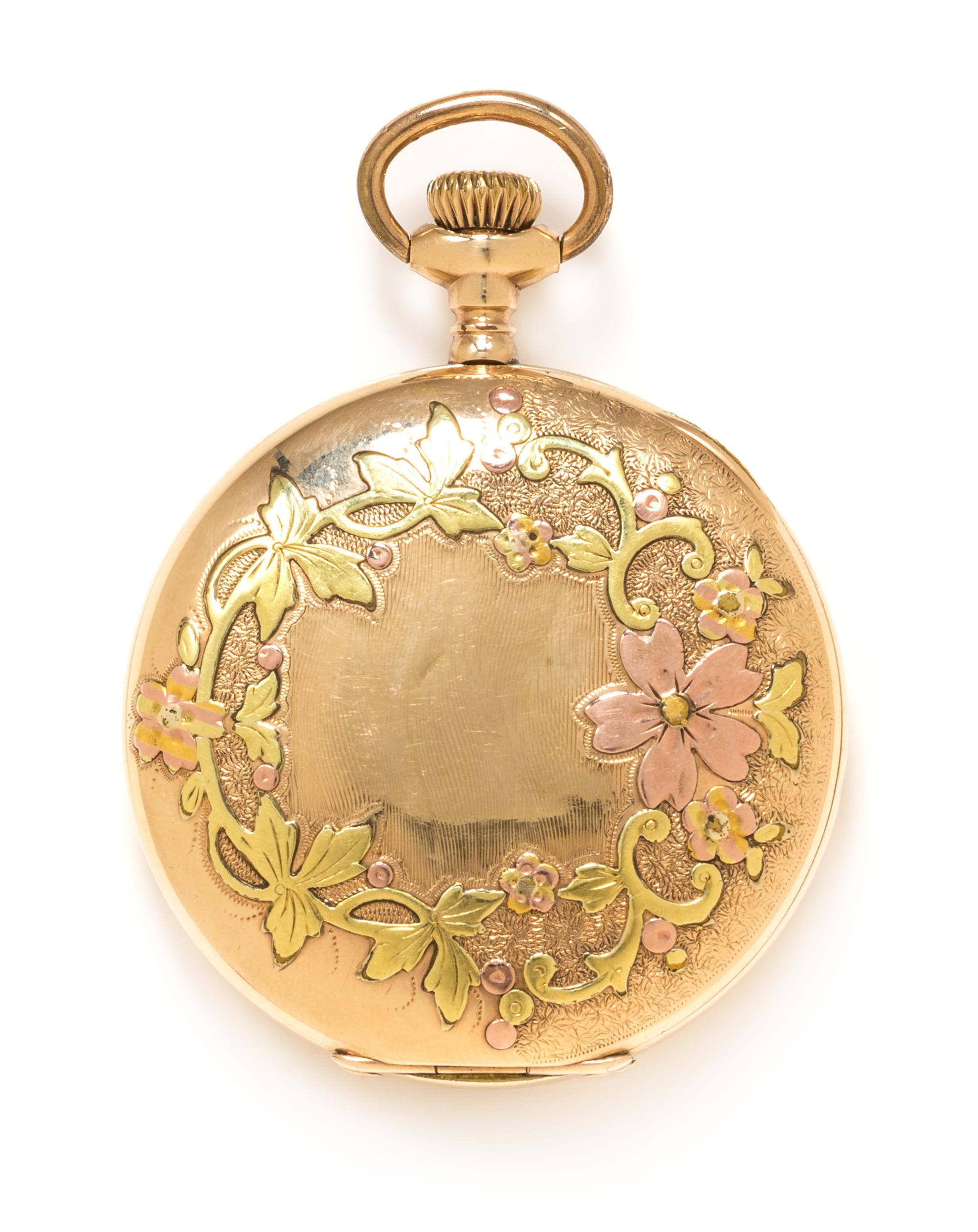 A Tricolor Gold Filled Hunter Case Pocket Watch, Waltham, Circa 1908, 50.60 dwts.