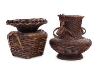 Two Japanese Ikebana Bamboo Flower Arranging Baskets