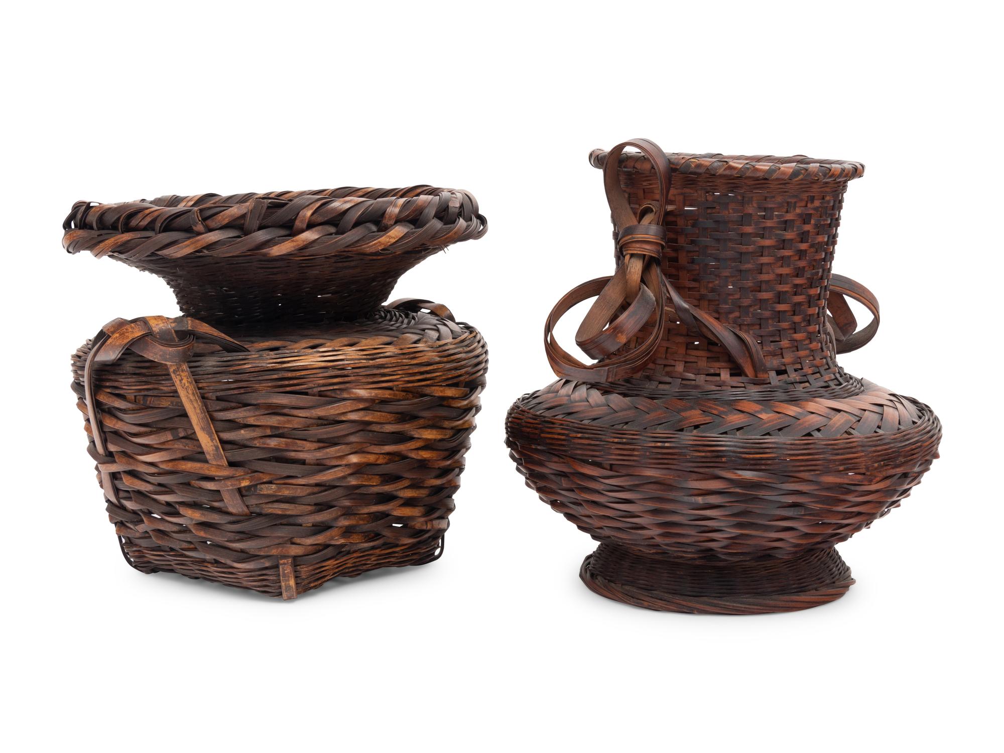 Two Japanese Ikebana Bamboo Flower Arranging Baskets