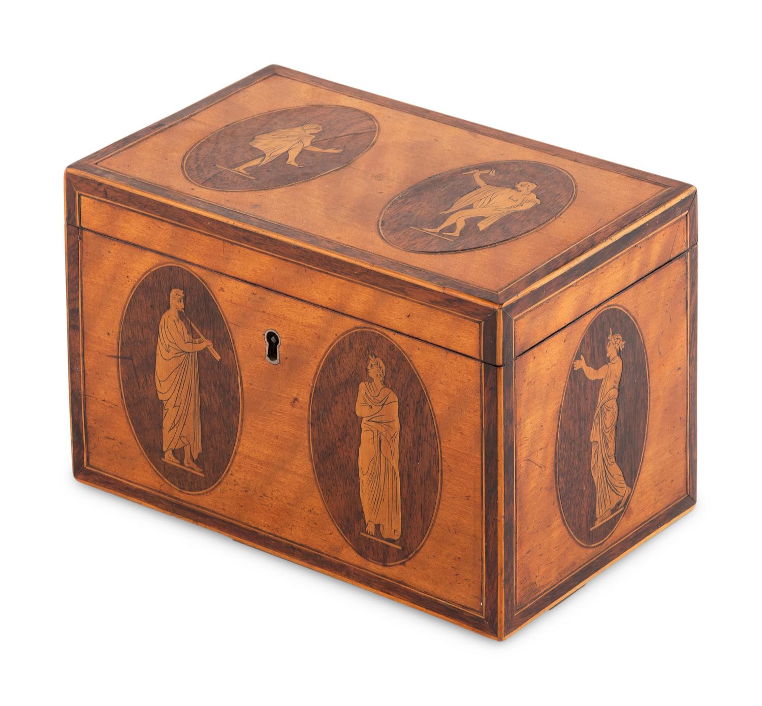A George III Satinwood and Marquetry Tea Caddy