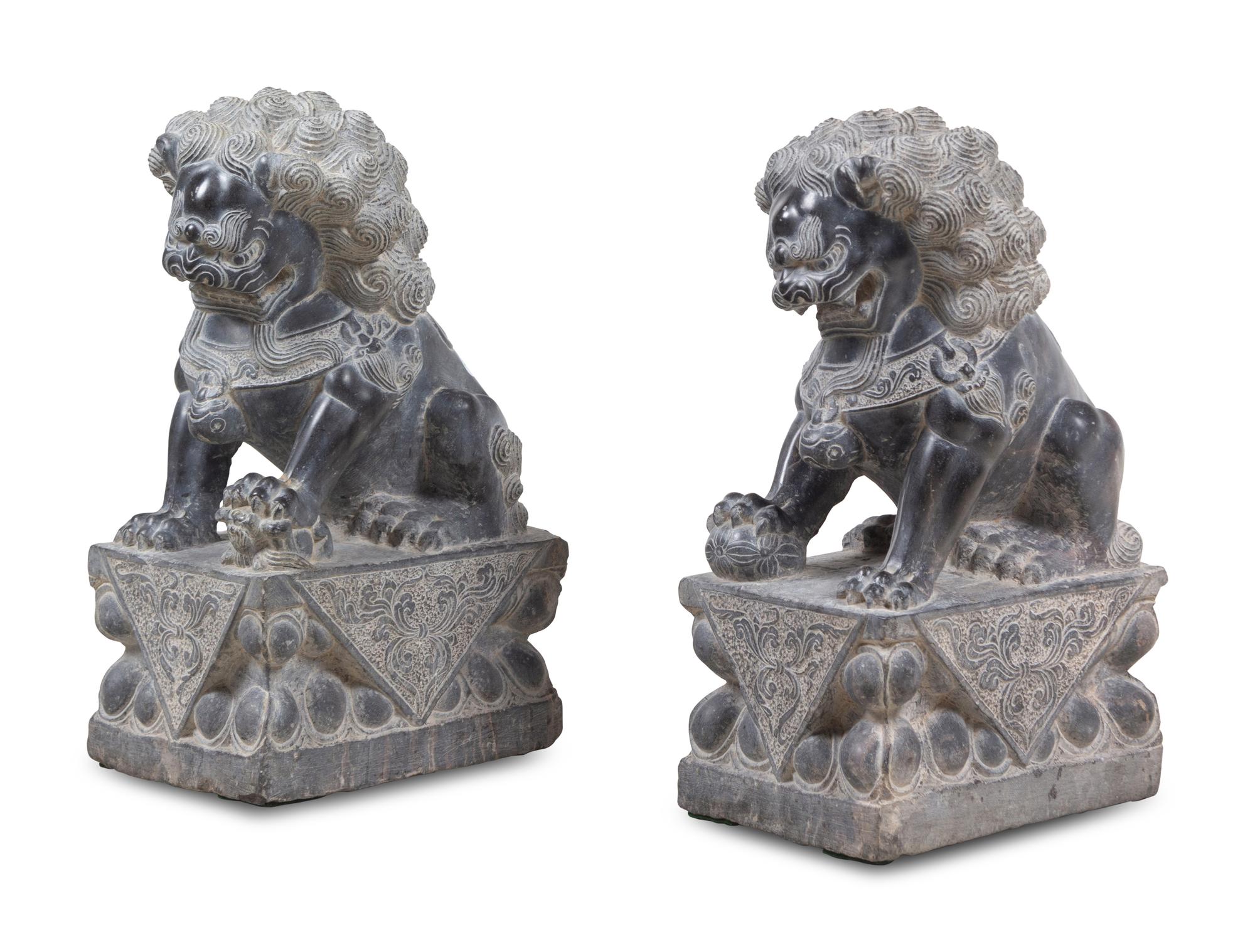 A Pair of Chinese Carved Stone Temple Lions