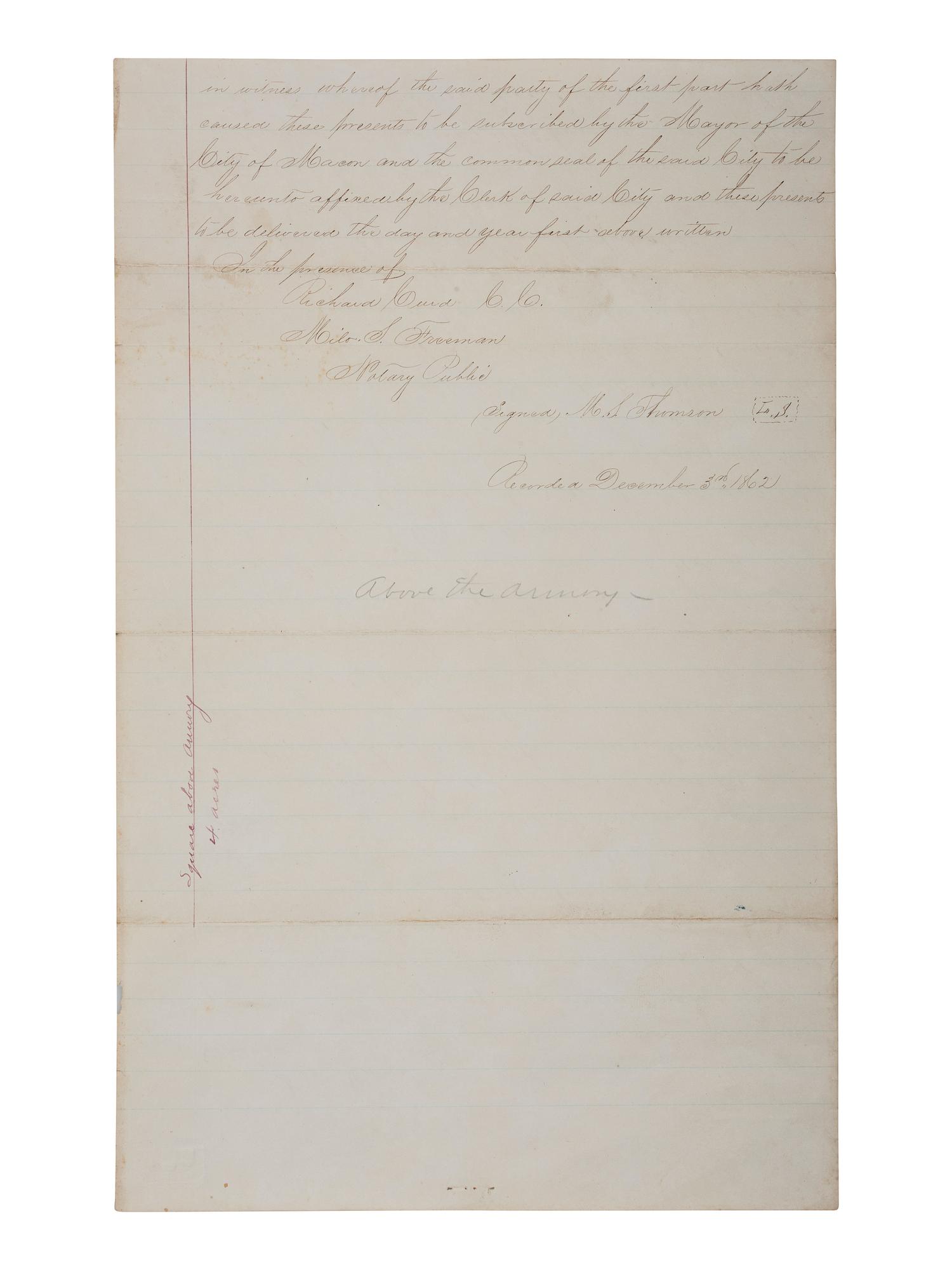 [CIVIL WAR]. Two documents recording the sale of land in Georgia to the Confederate States of America.