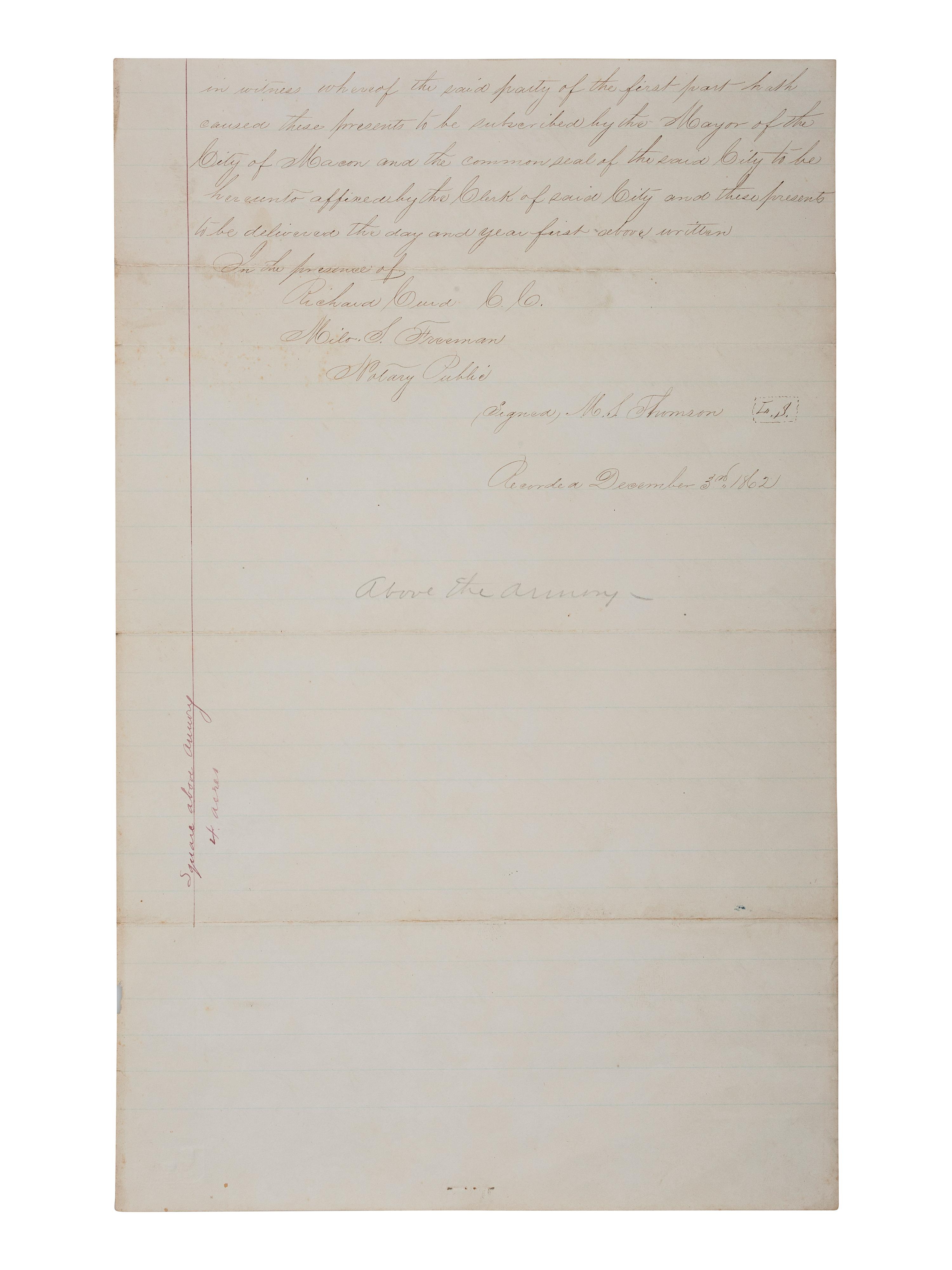 [CIVIL WAR]. Two documents recording the sale of land in Georgia to the Confederate States of America.