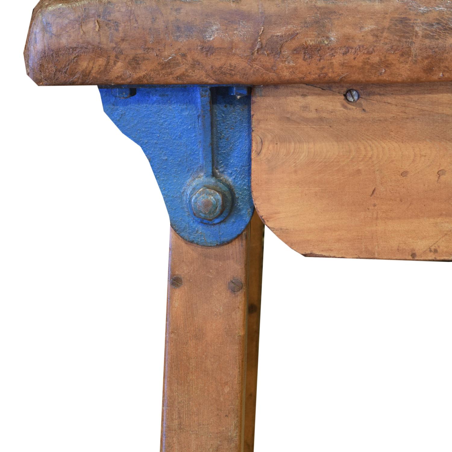 A Wood and Leather Collapsible Vaulting Table 70" W x 38.5" D x 37" H — Czech Republic, Circa 1930