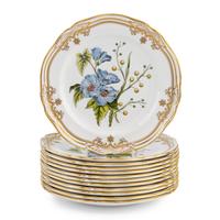A Set of Twelve Spode Stafford Flowers Porcelain Dessert Plates