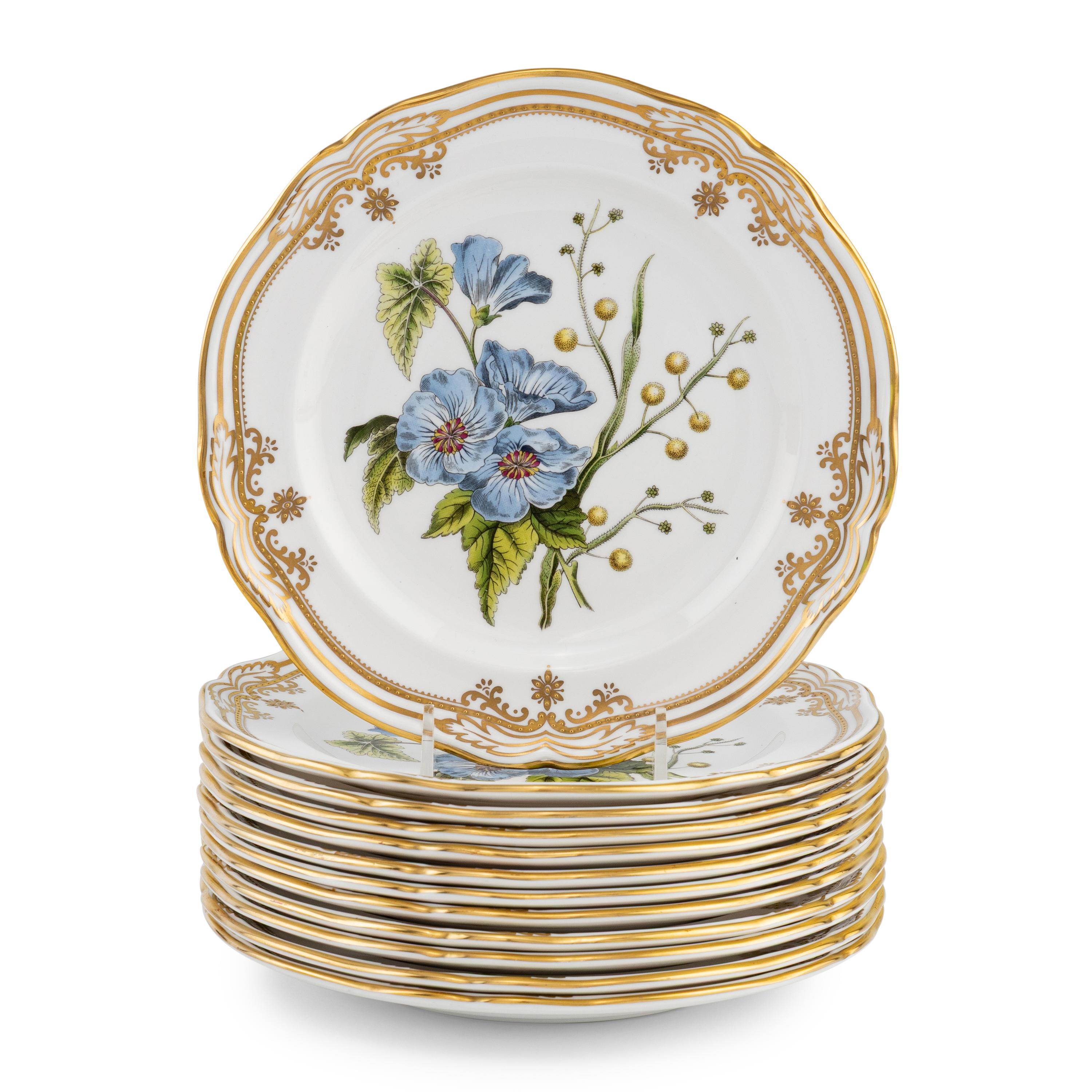 A Set of Twelve Spode Stafford Flowers Porcelain Dessert Plates