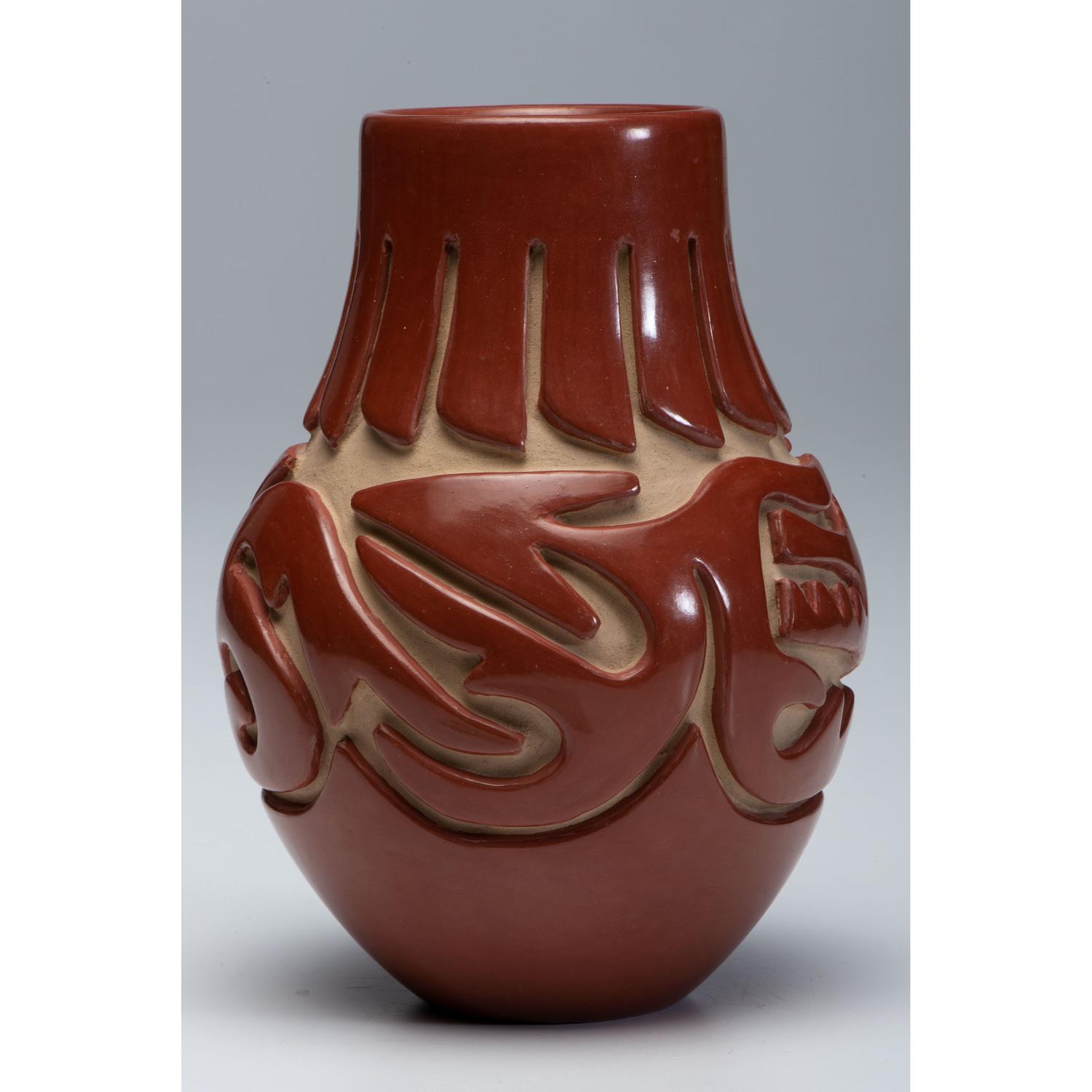 Carved Redware Jar, with Avanyu
