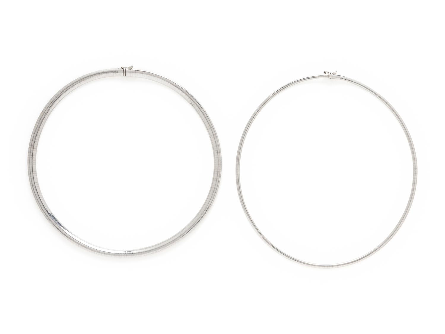 TWO WHITE GOLD OMEGA CHAIN NECKLACES