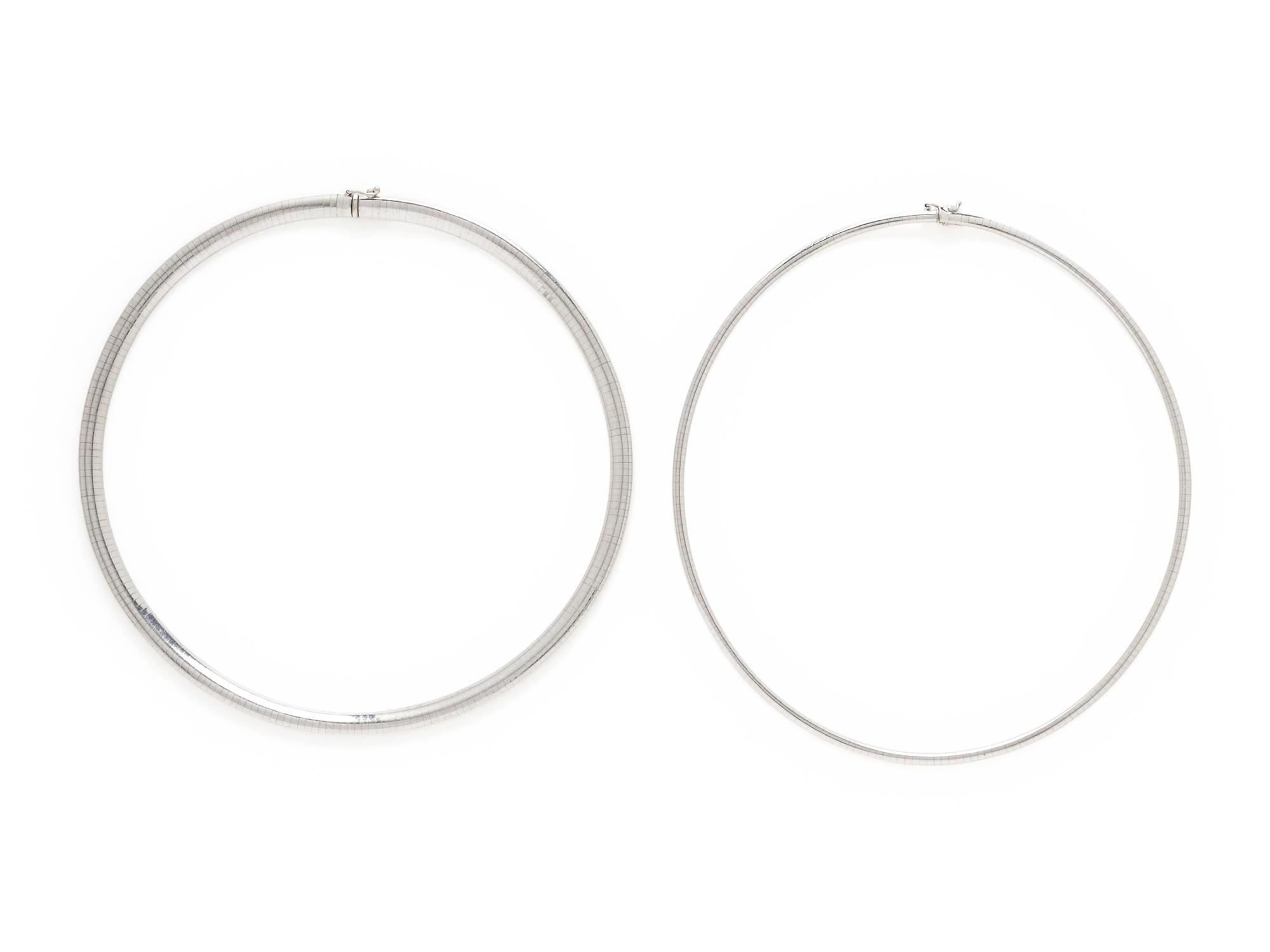 TWO WHITE GOLD OMEGA CHAIN NECKLACES