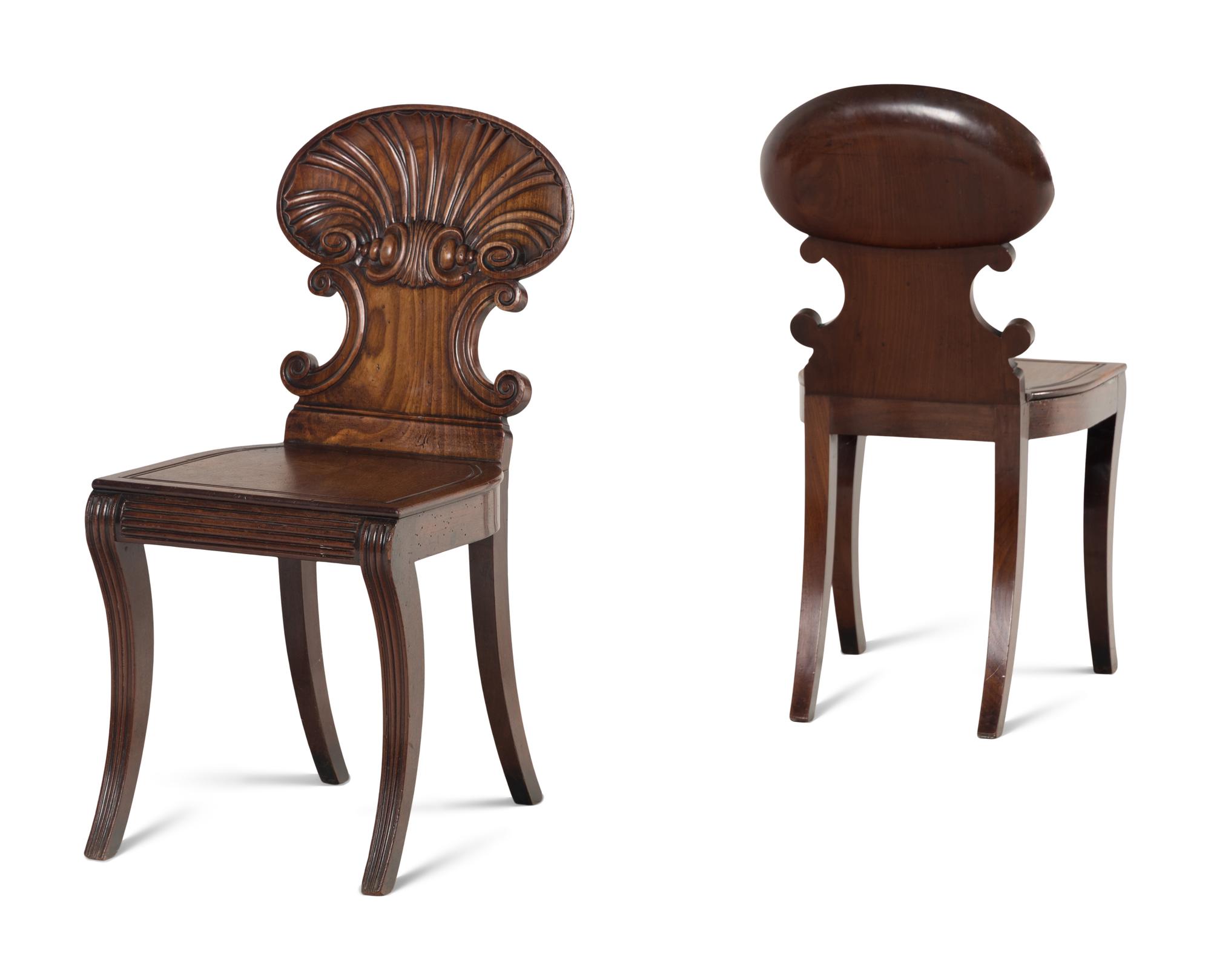 A Pair of Regency Mahogany Hall Chairs