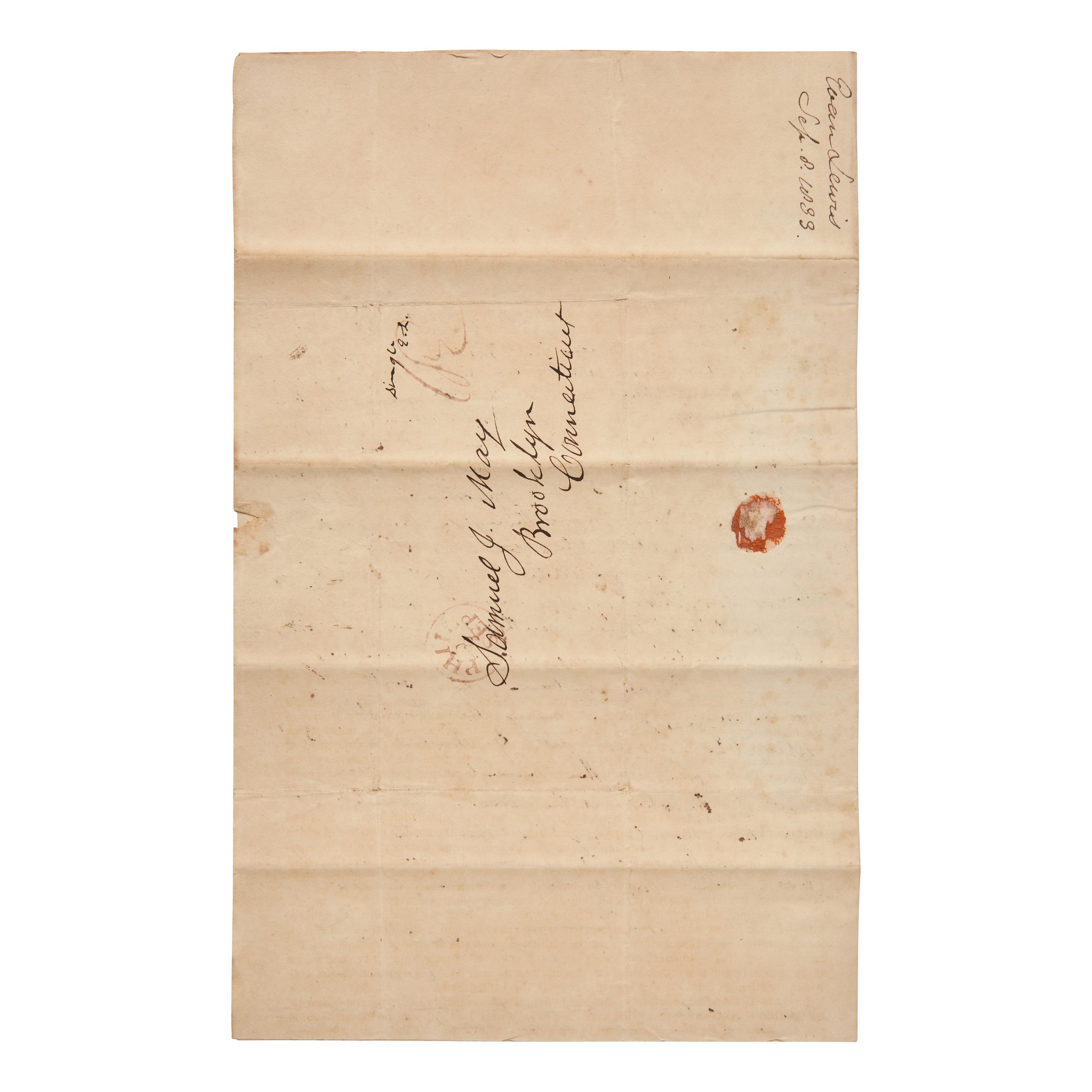 [African-Americana] May, Rev. Samuel J., and Evan Lewis, and George Benson, and Rowland Greene. Printed Circular Calling for the Formation of a National Anti-Slavery Society