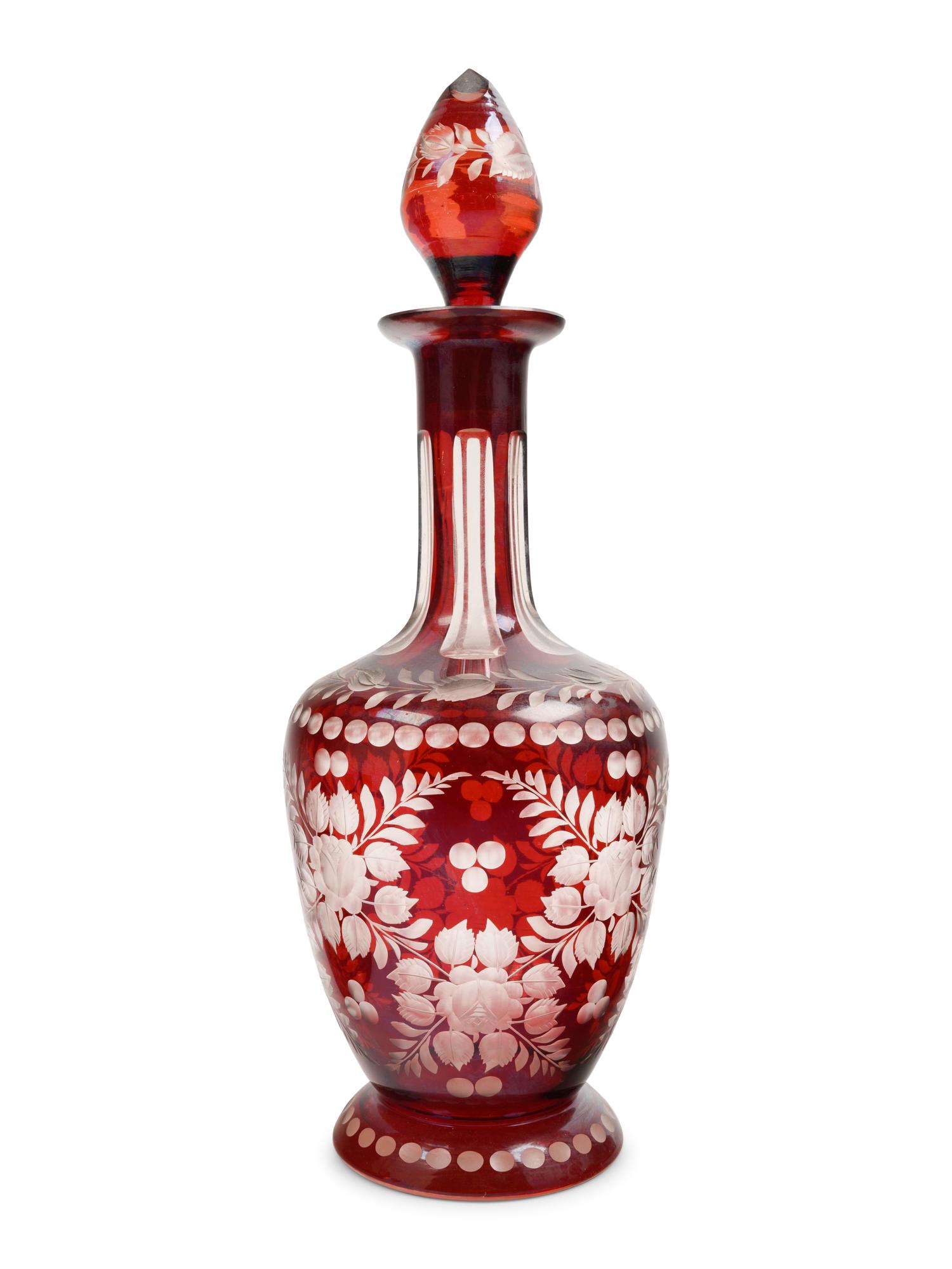 A Group of Cranberry Cut-to-Clear Glass Articles