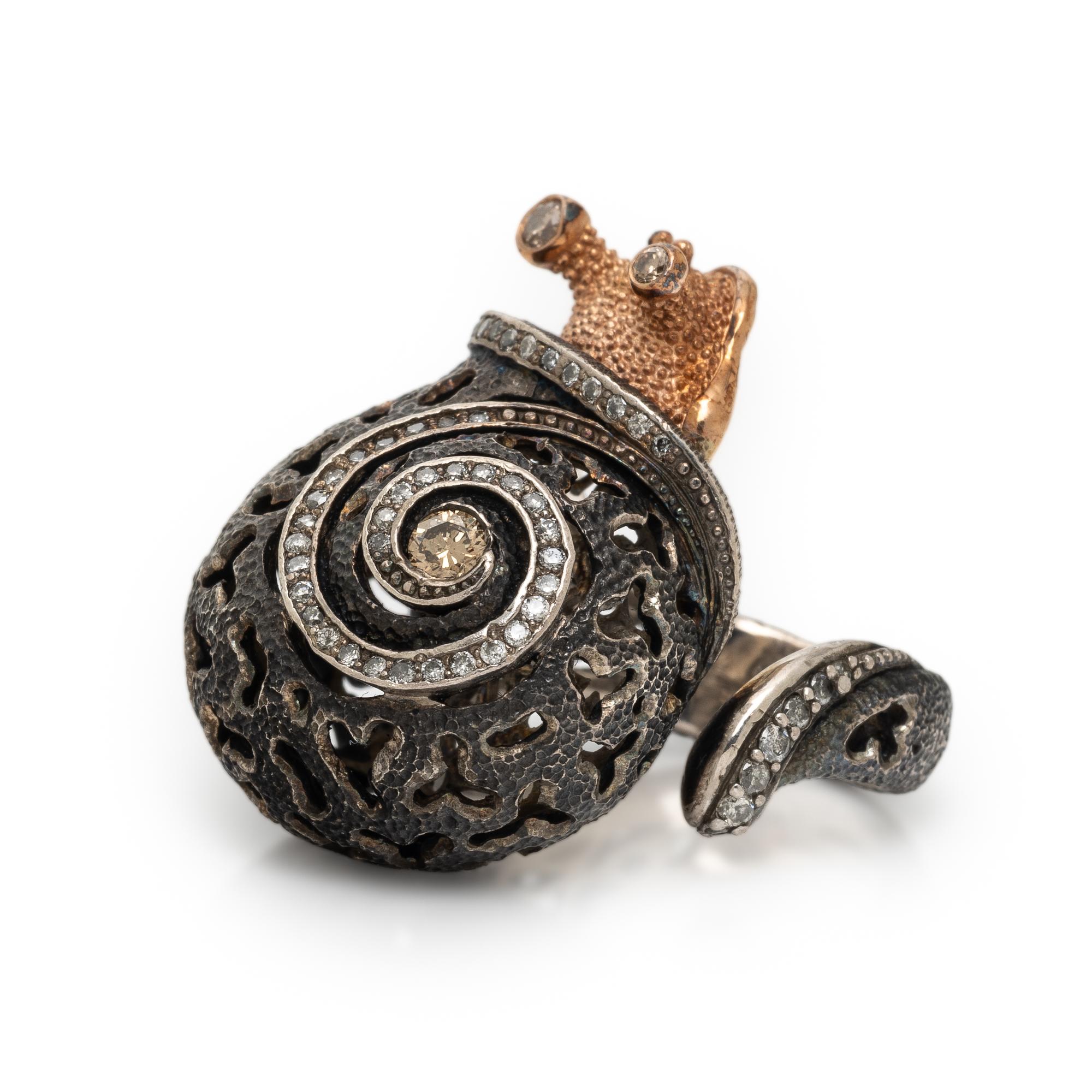 Alex Soldier, 'Codi the Snail' Diamond, Rose Gold, and Sterling Silver Ring