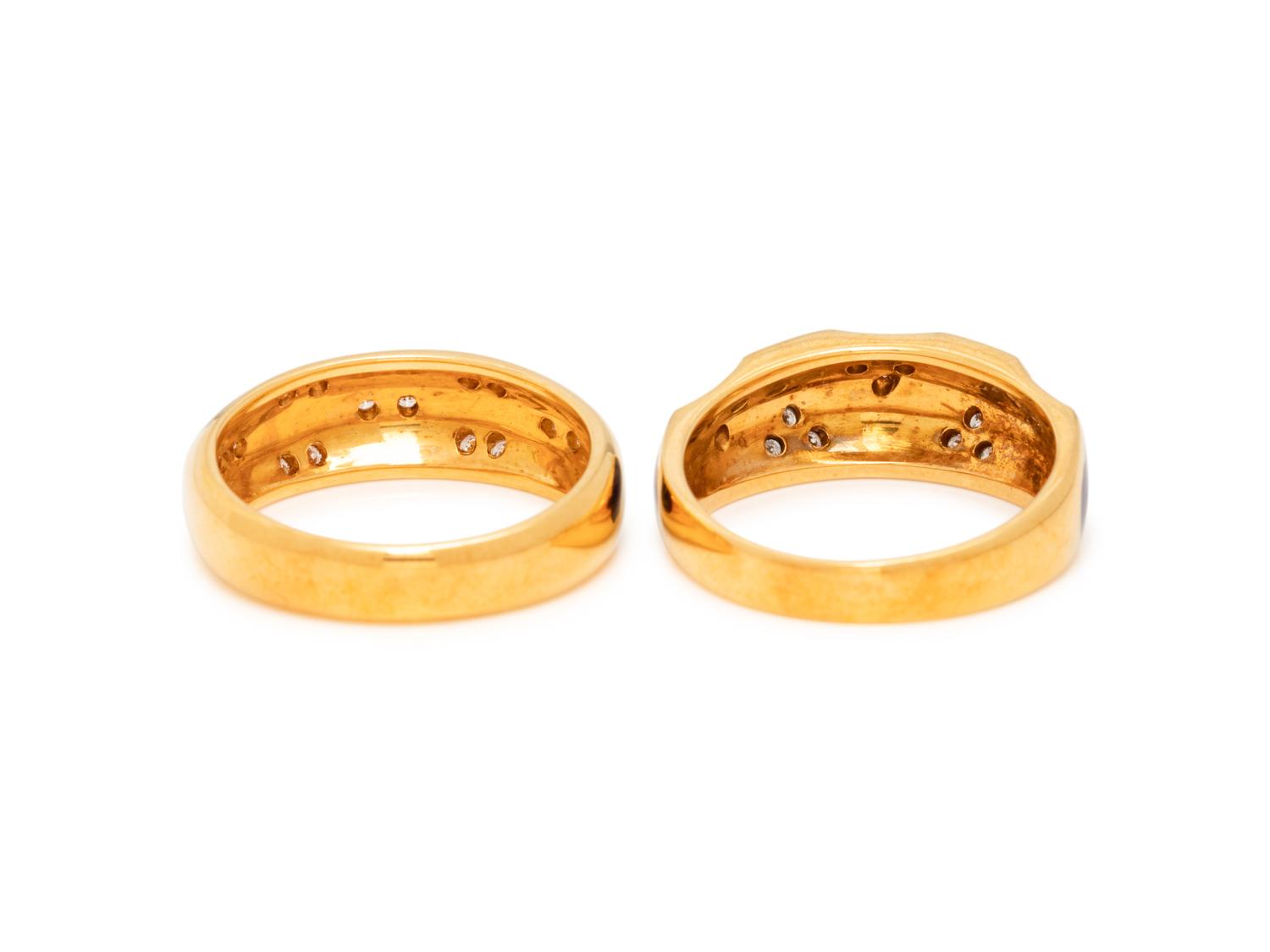 COLLECTION OF YELLOW GOLD, DIAMOND AND ENAMEL RINGS