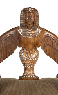 A Pair of Egyptian Revival Mother-of-Pearl Inlaid Figural Armchairs