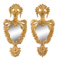 A Pair of Italian Baroque Giltwood Mirrors Height 30 1/8 x width 14 inches. — 18TH CENTURY