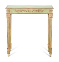 An Italian Louis XVI Style Green-Painted and Parcel Gilt Console Table