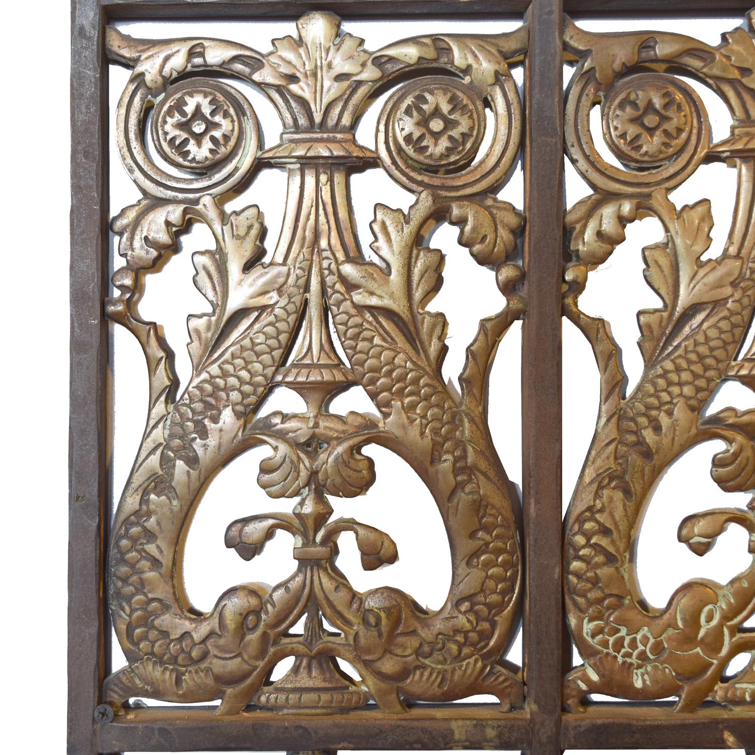 A Pair of Bronze and Iron Elevator Doors from the Hyde Park Bank, Chicago, IL. 15.25" W x .75" D x 74" H — United States, Circa 1928