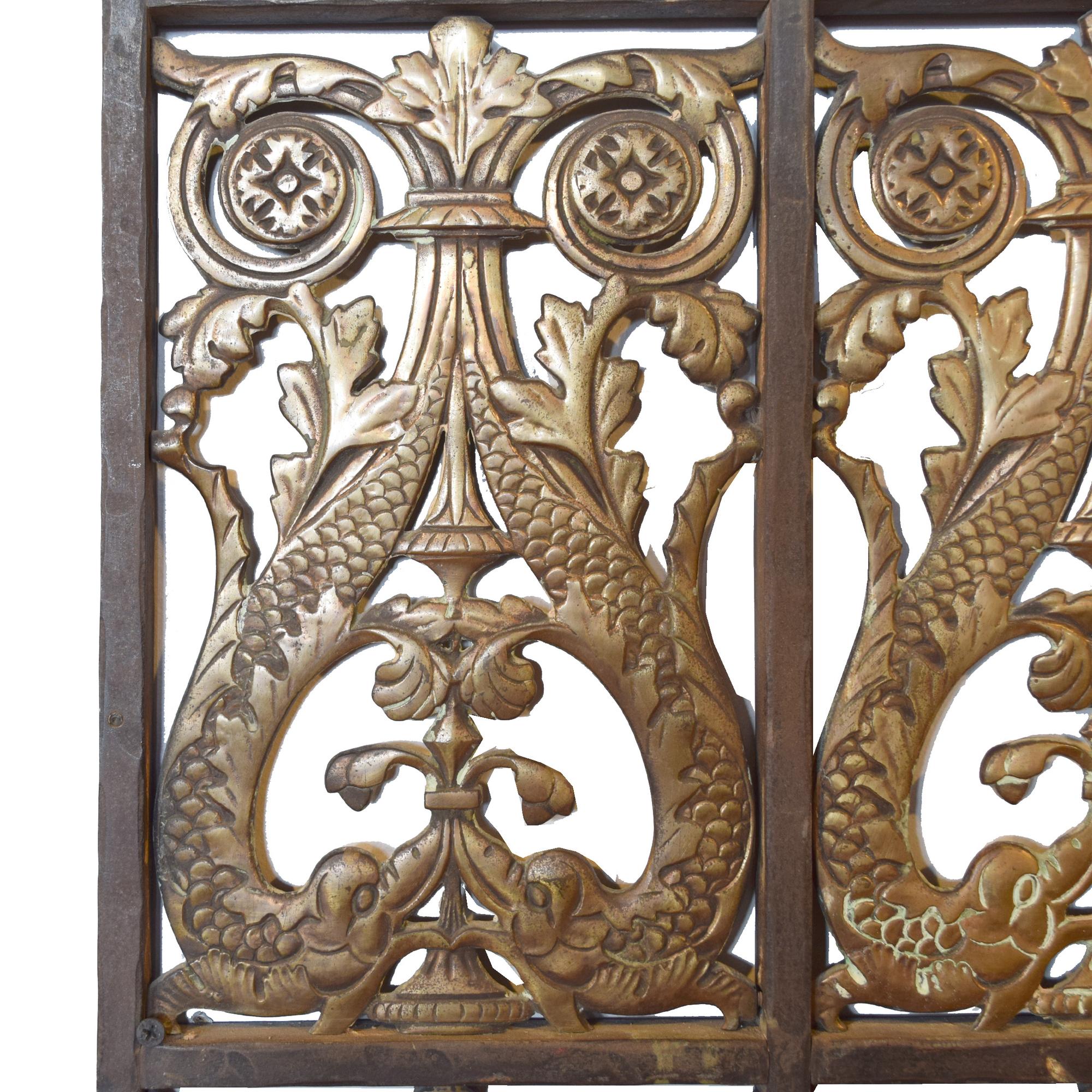 A Pair of Bronze and Iron Elevator Doors from the Hyde Park Bank, Chicago, IL. 15.25" W x .75" D x 74" H — United States, Circa 1928