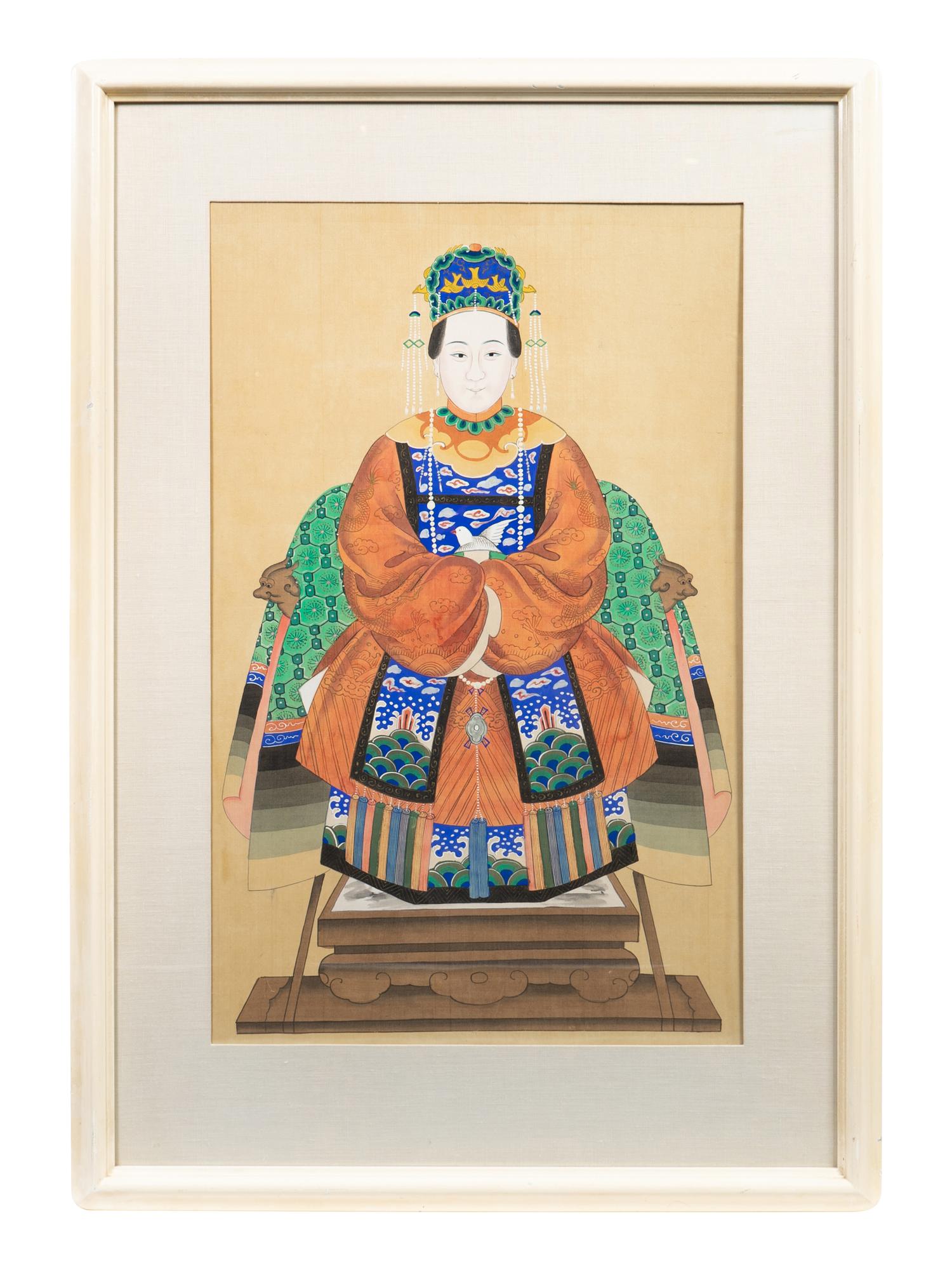 A Pair of Chinese Ancestor Portraits of a Court Lady and Gentleman