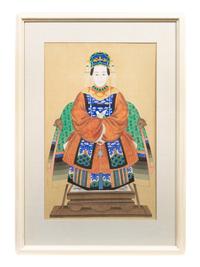 A Pair of Chinese Ancestor Portraits of a Court Lady and Gentleman
