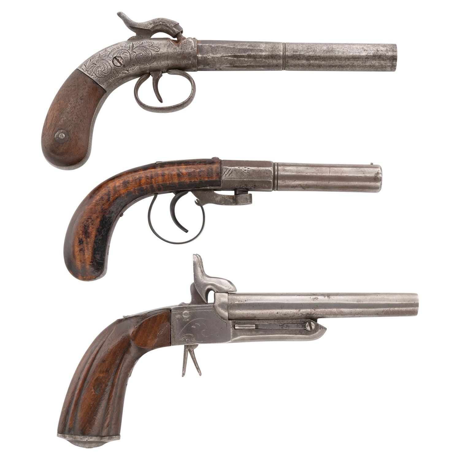 Lot of Three 19th Century Pistols Including Bacon Single Shot