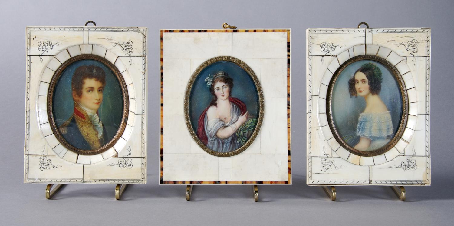 A Pair of Continental Portrait Miniatures, Height of pair with frames 5 1/2 inches.