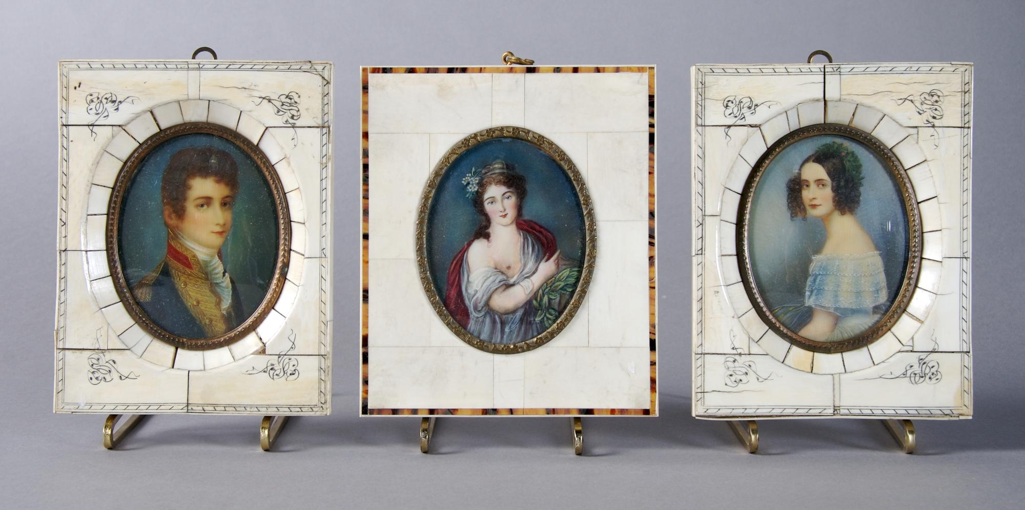 A Pair of Continental Portrait Miniatures, Height of pair with frames 5 1/2 inches.
