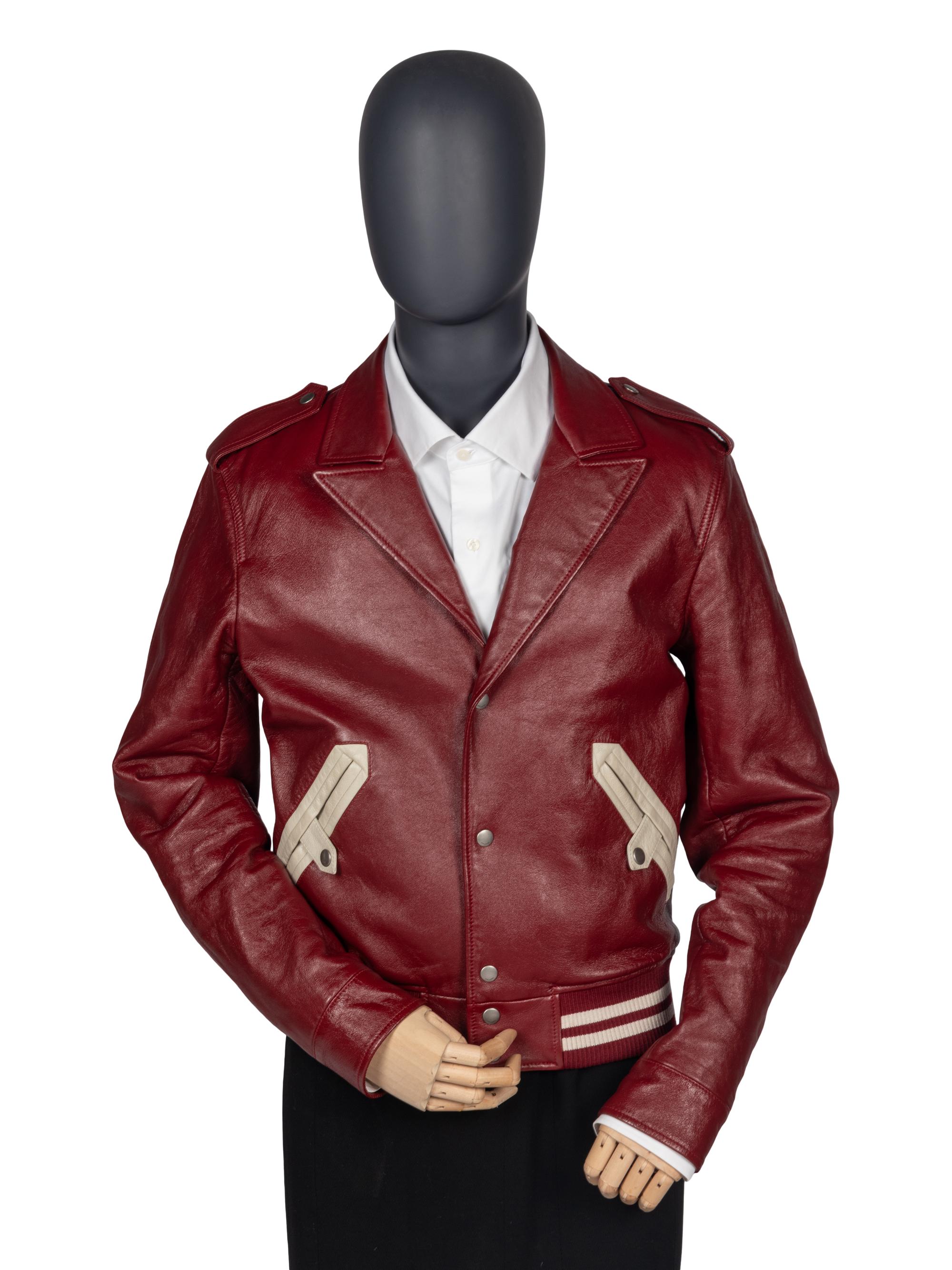SAINT LAURENT RED LEATHER MOTO JACKET