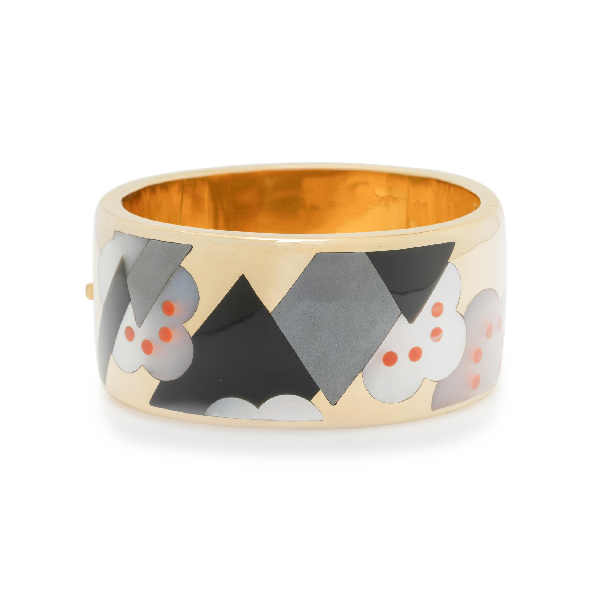 TIFFANY & CO., ANGELA CUMMINGS, YELLOW GOLD AND MULTIGEM 'STORMY WEATHER' BANGLE BRACELET