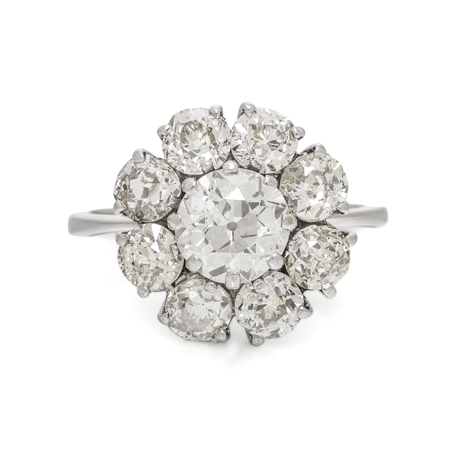 Diamond and White Gold Cluster Ring