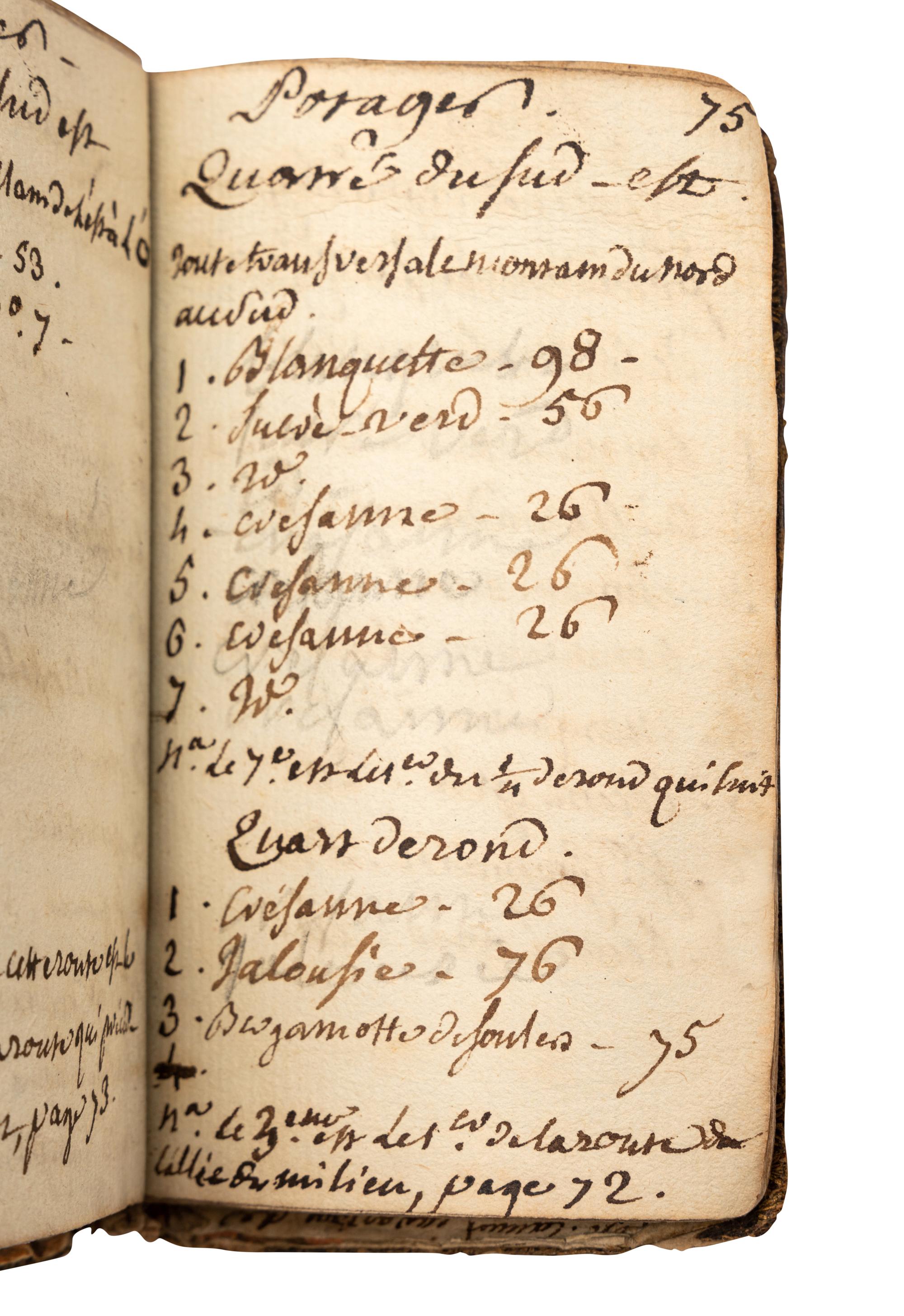 [MANUSCRIPT—BOTANY]. “Memoire de mes arbres fruitiers dans mes differens jardins en clos.” [France], 1780.
