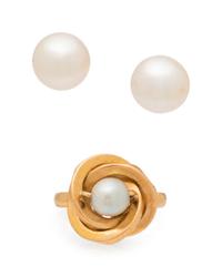 A Collection of Yellow Gold and Cultured Pearl Jewelry,