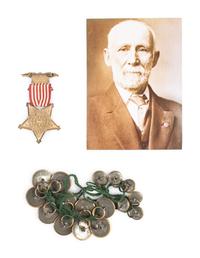 Private Jacob H. Perine, Company E, 4th Michigan Infantry, WIA twice at Gettysburg. A collection of items, incl. GAR dress cap, ribbons, and buttons.