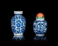 Two Chinese Blue and White Porcelain 'Floral' Snuff Bottles