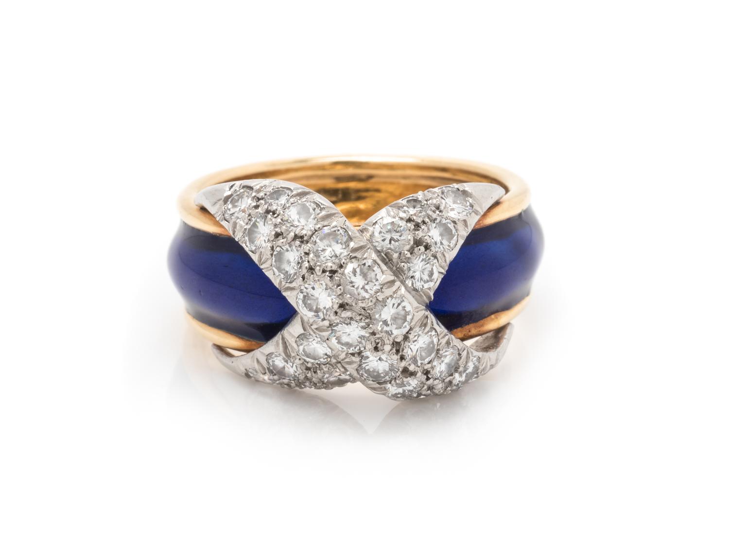 TIFFANY & CO., SCHLUMBERGER, ENAMEL AND DIAMOND 'PAVÉ X' RING