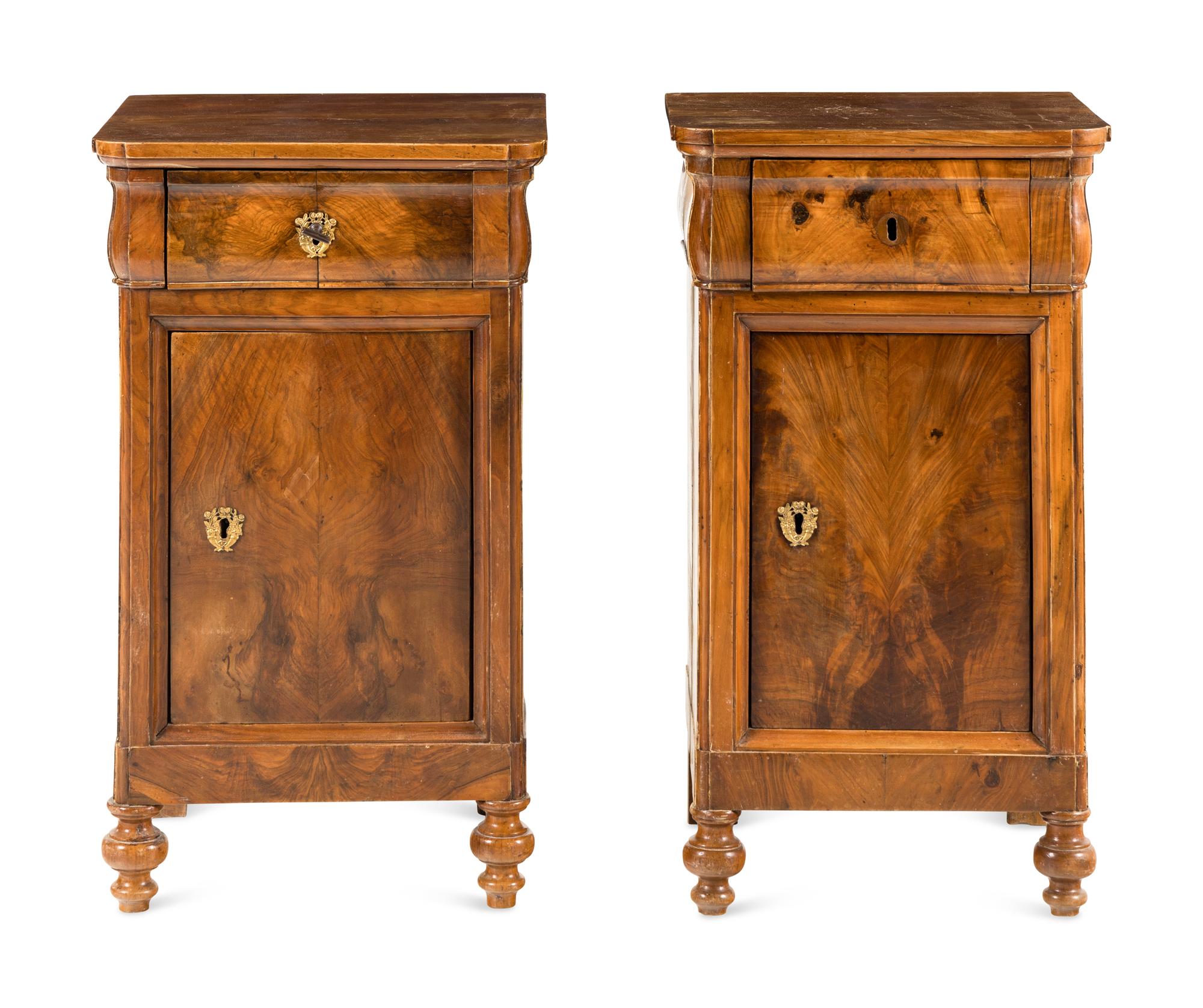 A Pair of Italian Gilt Bronze Mounted Walnut Side Cabinets