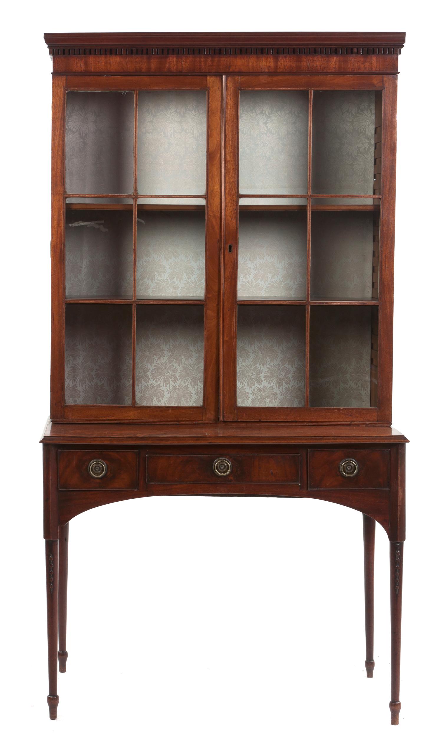 An Edwardian Mahogany Bureau Bookcase, Height 73 1/2 x width 35 1/2 x depth 20 1/2 inches.