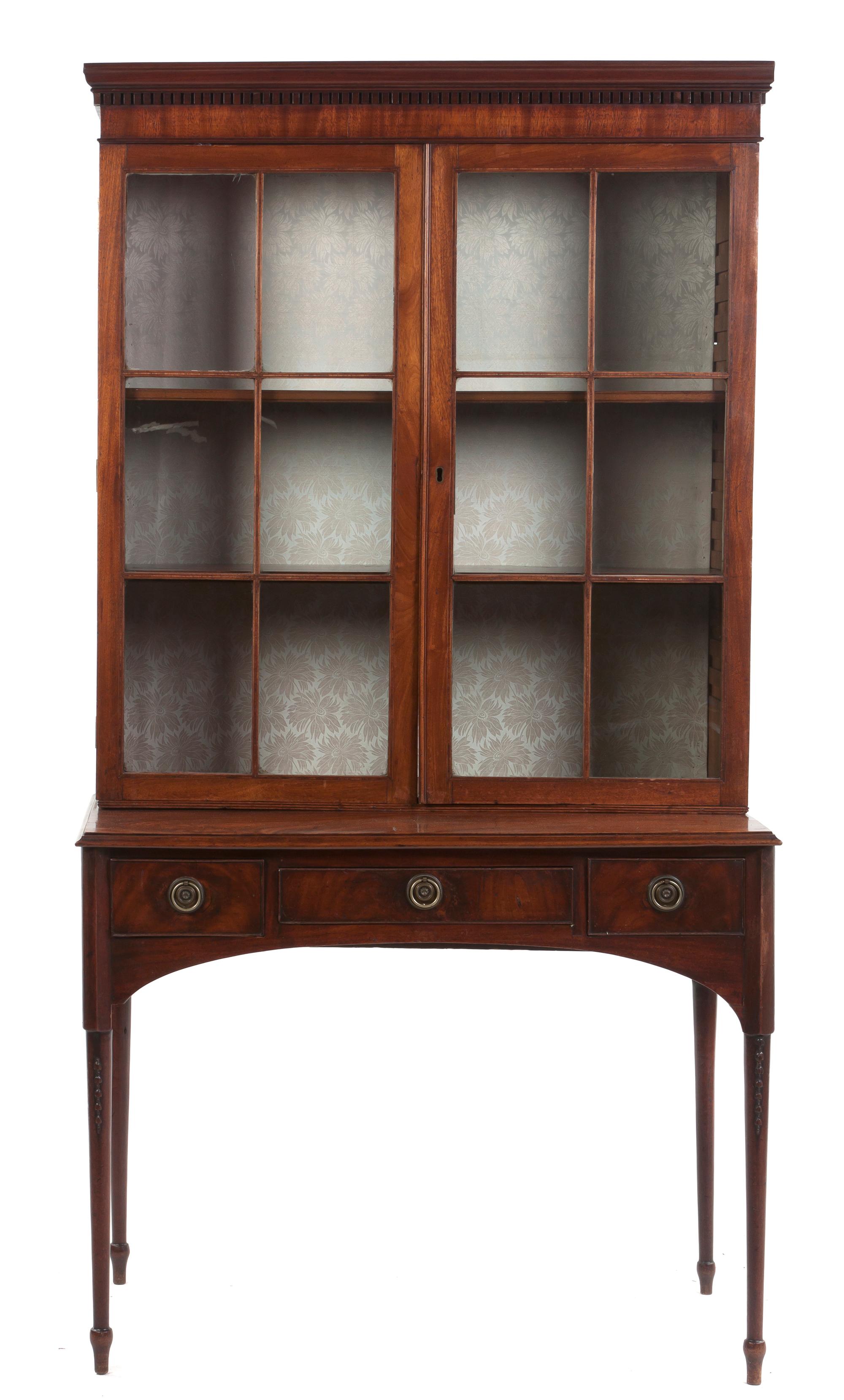 An Edwardian Mahogany Bureau Bookcase, Height 73 1/2 x width 35 1/2 x depth 20 1/2 inches.
