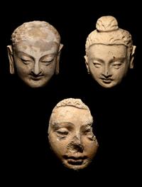 Three Gandharan Fragmentary Stucco Heads