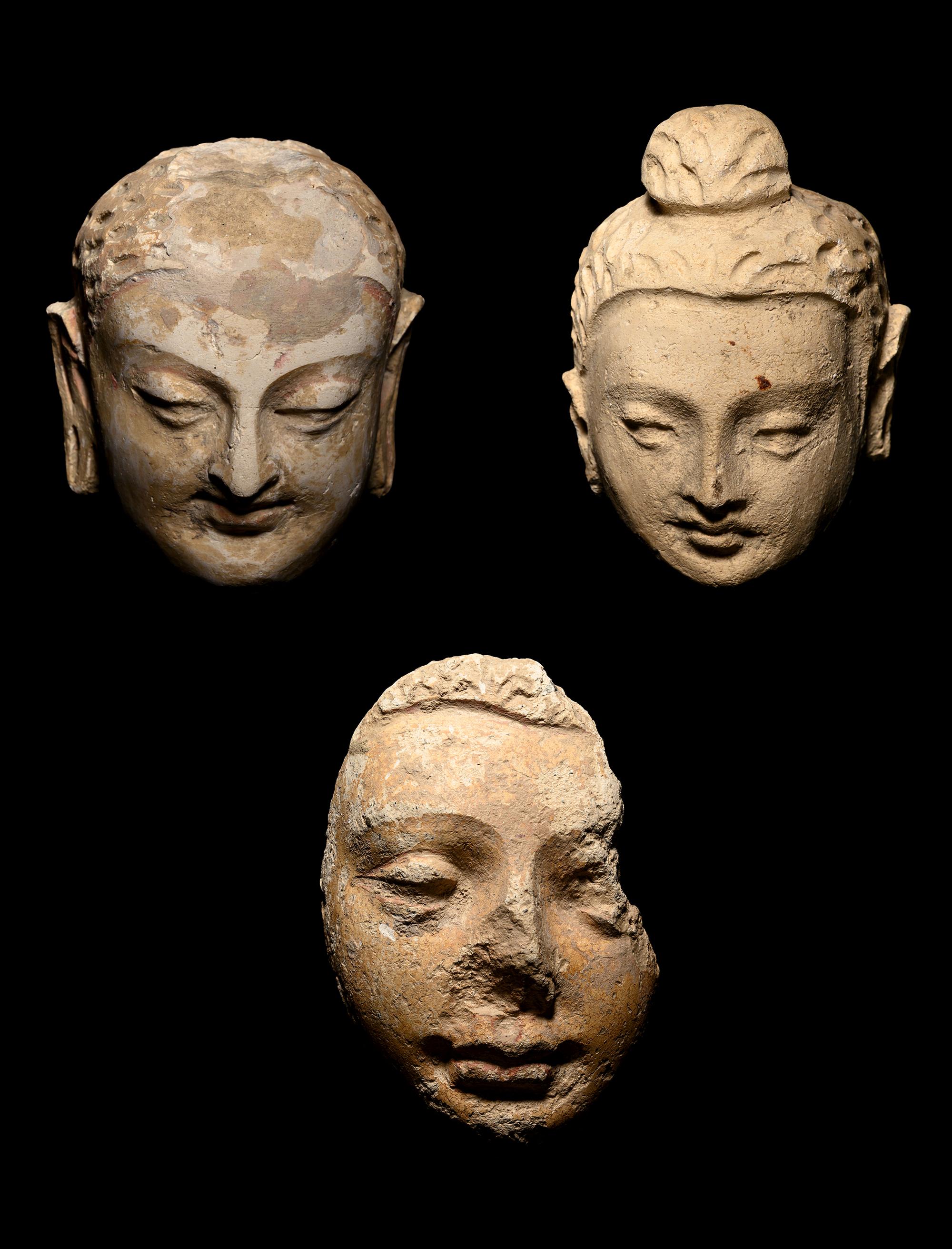 Three Gandharan Fragmentary Stucco Heads
